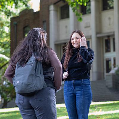 Students talk in Tiffany Loop